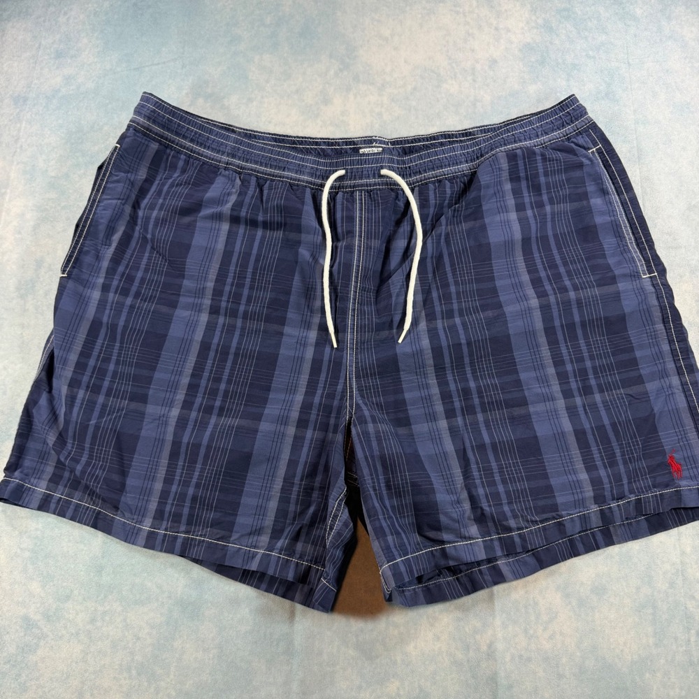 Polo Ralph Lauren Swim Trunks Mens 3XB Blue Plaid Excellent Pony Logo Shorts